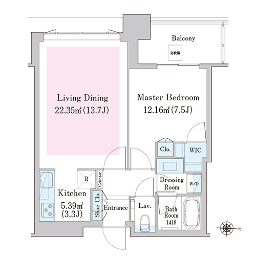 中野ステーションレジデンス(1LDK：W-55Dタイプ)の間取り画像