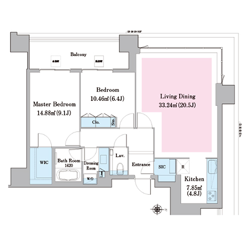 中野ステーションレジデンス(2LDK：W-90Aタイプ)の間取り画像