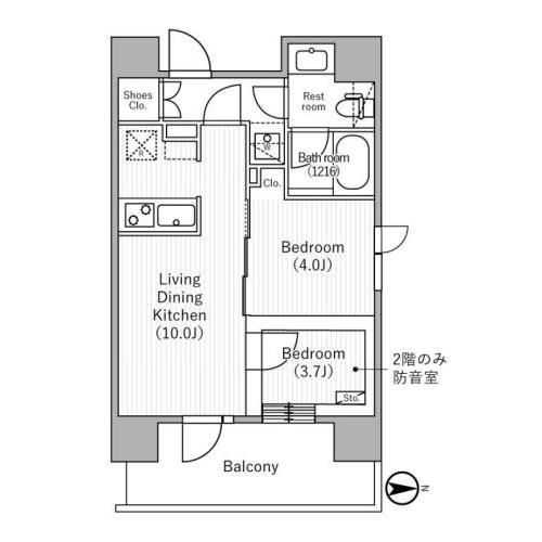 ニド元浅草(2LDK［防音室あり］：40.50㎡)の間取り画像