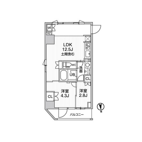 ニド新御徒町(2LDK：41.56㎡)の間取り画像