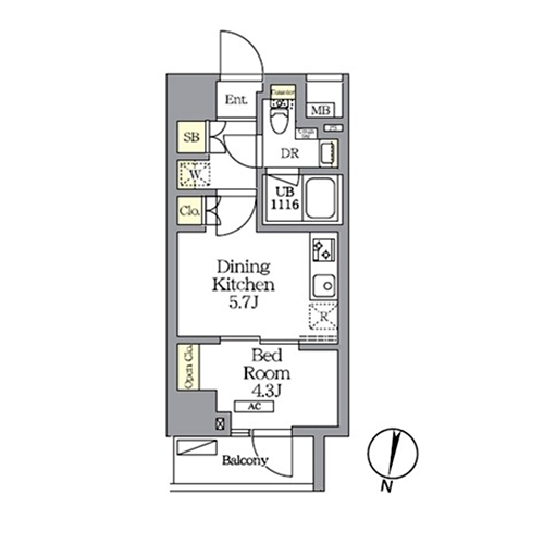NOGATA RESIDENCE(1DK[Fタイプ]：26.05㎡)の間取り画像