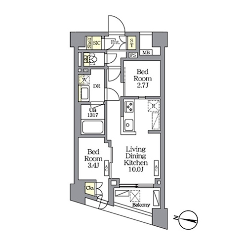 NOGATA RESIDENCE(2LDK[Cタイプ]：39.28㎡)の間取り画像