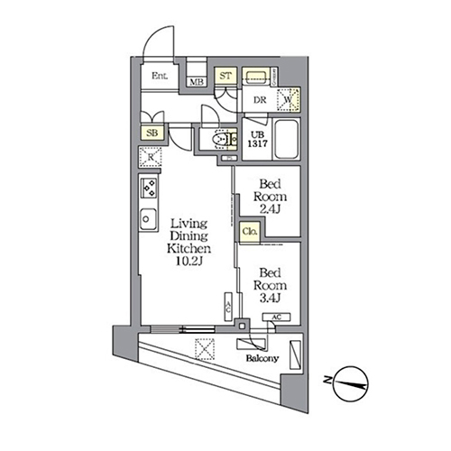 NOGATA RESIDENCE(2LDK[Aタイプ]：39.53㎡)の間取り画像