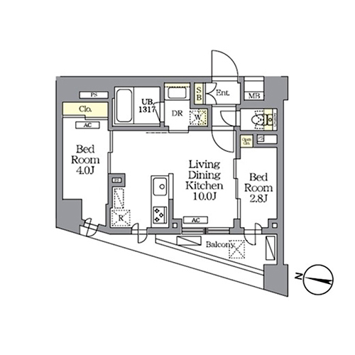 NOGATA RESIDENCE(2LDK[E1タイプ]：39.60㎡)の間取り画像