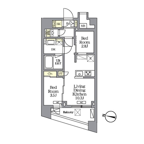 NOGATA RESIDENCE(2LDK[Lタイプ]：40.13㎡)の間取り画像
