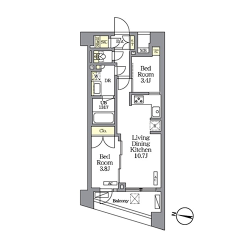 NOGATA RESIDENCE(2LDK[Bタイプ]：42.28㎡)の間取り画像