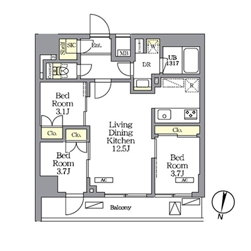 NOGATA RESIDENCE(3LDK[G1タイプ]：55.78㎡)の間取り画像