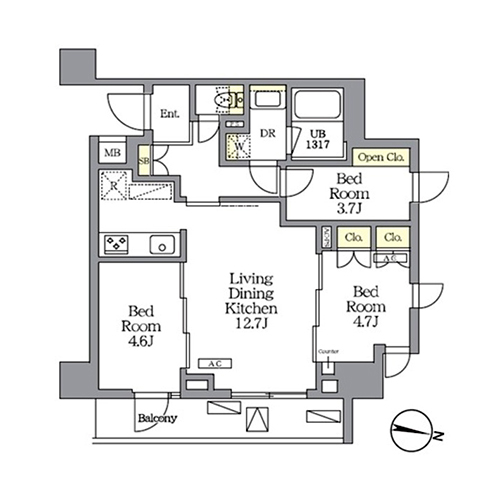 NOGATA RESIDENCE(3LDK[Iタイプ]：57.00㎡)の間取り画像