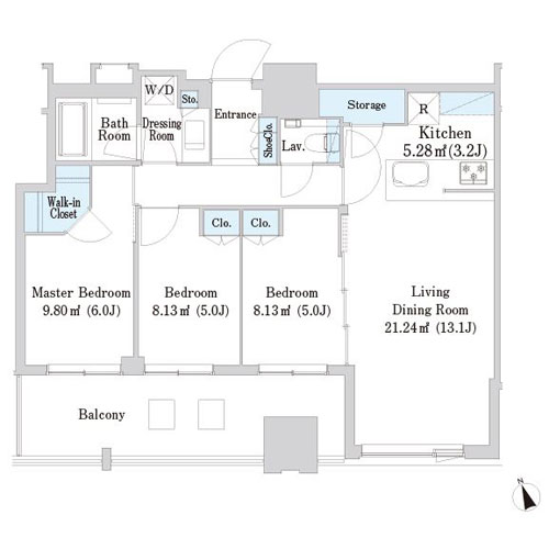 大崎ガーデンレジデンス(3LDK：D1タイプ)の間取り画像