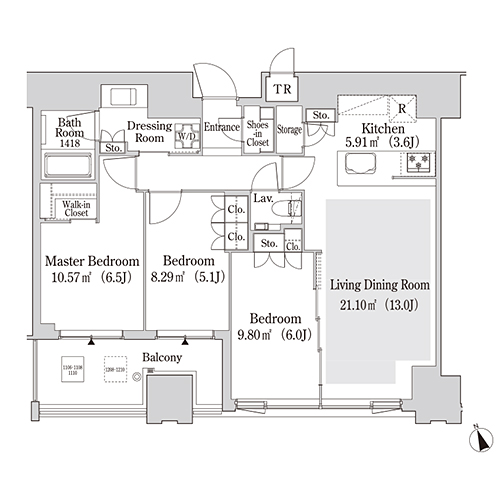 大崎ガーデンレジデンス(3LDK：F1タイプ)の間取り画像