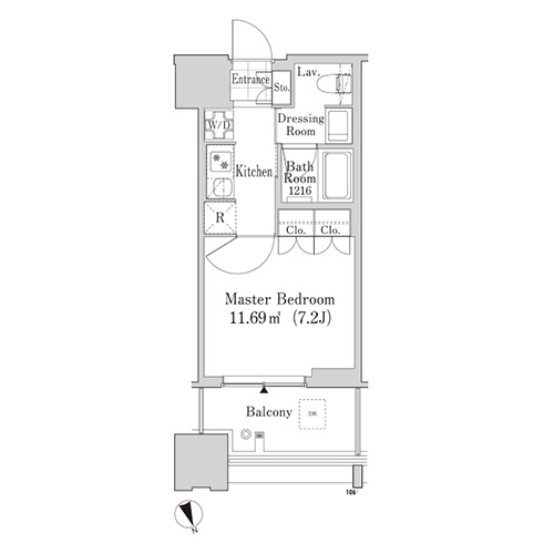 大崎ガーデンレジデンス(1K：N-25A'タイプ)の間取り画像