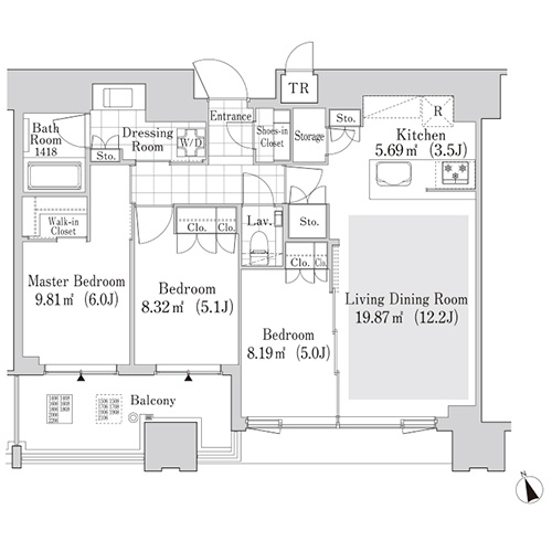 大崎ガーデンレジデンス(3LDK：S-75C'タイプ)の間取り画像