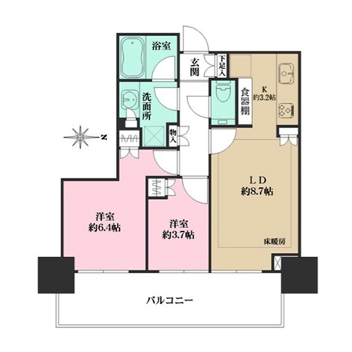 大崎ステーションレジデンス(2LDK：50.47㎡)の間取り画像