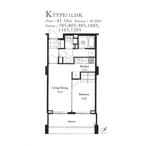 パークキューブ目黒タワー：1LDK：41.16㎡の間取り図