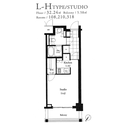 パークキューブ目黒タワー：STUDIO：32.24㎡の間取り図