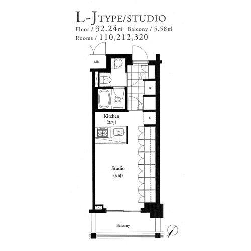 パークキューブ目黒タワー：STUDIO：32.24㎡の間取り図