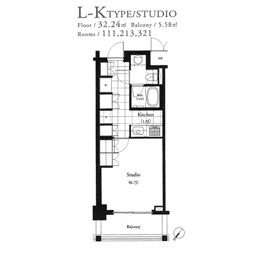 パークキューブ目黒タワー：STUDIO：32.24㎡の間取り図