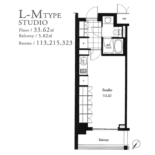 パークキューブ目黒タワー：STUDIO：33.62㎡の間取り図