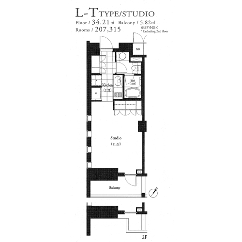 パークキューブ目黒タワー：STUDIO：34.21㎡の間取り図