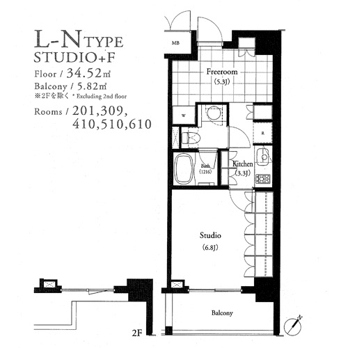 パークキューブ目黒タワー：STUDIO：34.52㎡の間取り図