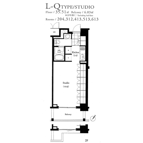 パークキューブ目黒タワー：STUDIO：.35.51㎡の間取り図