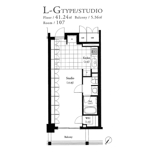 パークキューブ目黒タワー：STUDIO：.41.24㎡の間取り図