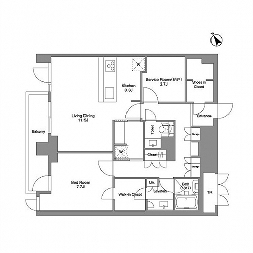 プレジリア代々木参宮橋(1SLDK+WIC+SIC[F-type]：75.95㎡)の間取り画像