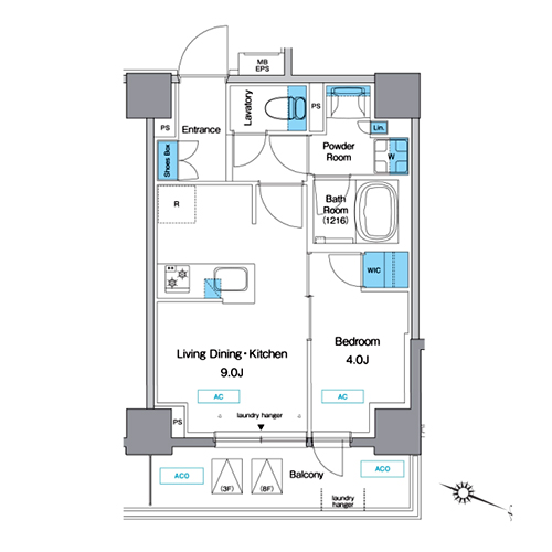 プレディアコート板橋(1LDK[B3-type]：34.25㎡)の間取り画像