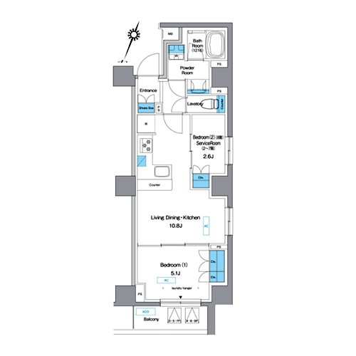 プレディアコート板橋(1LDK[E1-type]：45.35㎡)の間取り画像