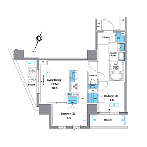 プレディアコート板橋(2LDK[C1-type]：45.20㎡)の間取り画像