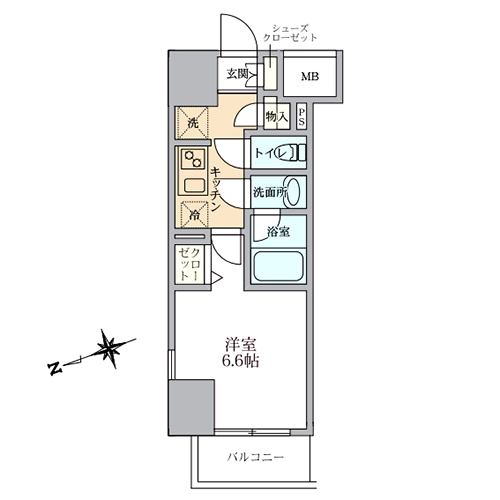 プレディアコート北千住(1K[A1-type]：26.23㎡)の間取り画像