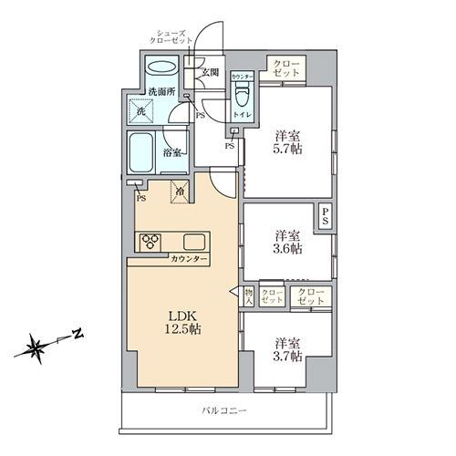 プレディアコート北千住(3LDK[F1-type]：59.17㎡)の間取り画像