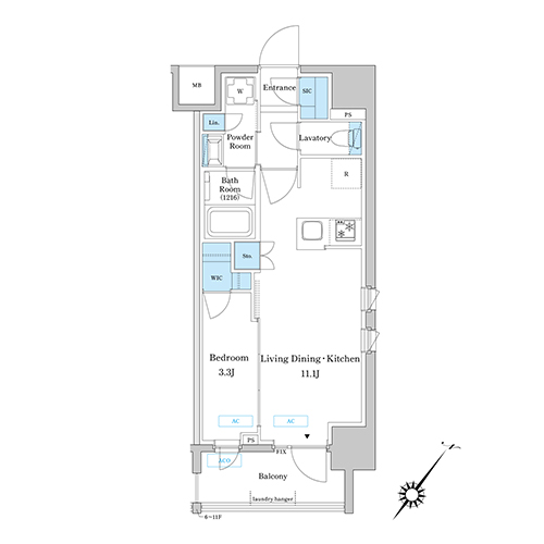 プレディアコート大森山王(1LDK+WIC+SIC[A1-type]：36.24㎡)の間取り画像