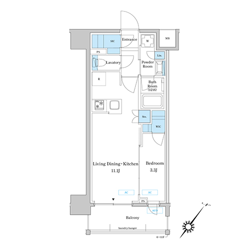プレディアコート大森山王(1LDK+WIC+SIC[A2-type]：36.24㎡)の間取り画像