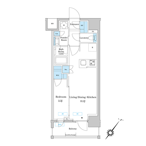 プレディアコート大森山王(1LDK+WIC+SIC[A3-type]：36.24㎡)の間取り画像