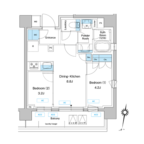 プレディアコート三軒茶屋(2DK[C-type]：39.66㎡)の間取り画像