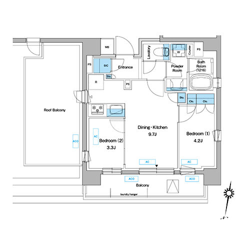 プレディアコート三軒茶屋(2DK[E-type]：41.74㎡)の間取り画像