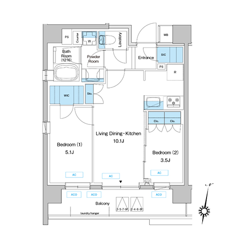 プレディアコート三軒茶屋(2LDK[A-type]：46.02㎡)の間取り画像