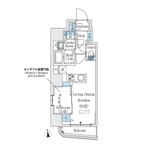 プライムブリス新御徒町(1LDK[Aタイプ]：29.20㎡)の間取り画像