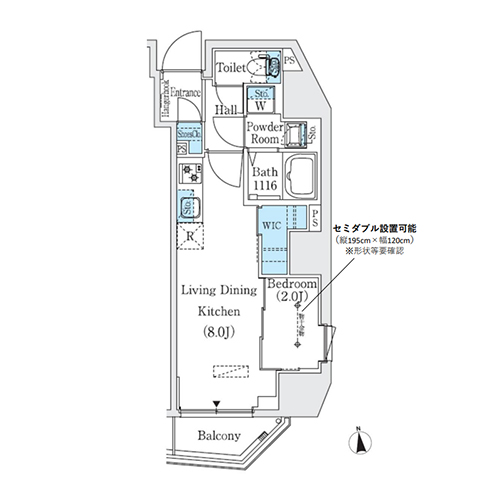 プライムブリス新御徒町(1LDK+WIC[Bタイプ]：29.26㎡)の間取り画像