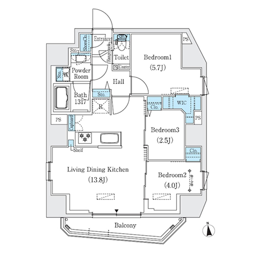 プライムブリス新御徒町(3LDK+WIC[Cタイプ]：59.35㎡)の間取り画像