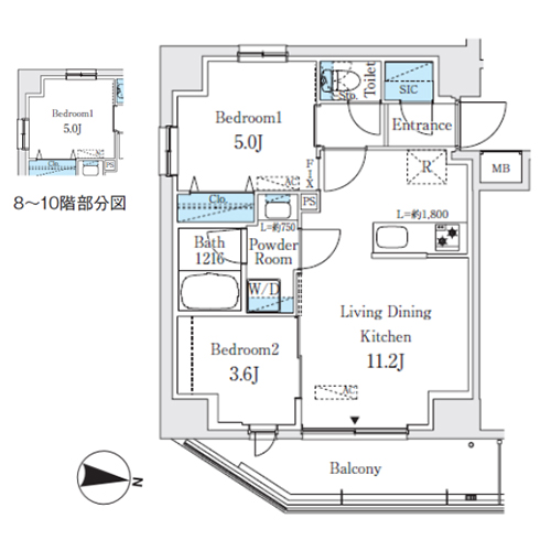 プライムブリス品川中延(2LDK+SIC[Aタイプ]：43.59㎡)の間取り画像