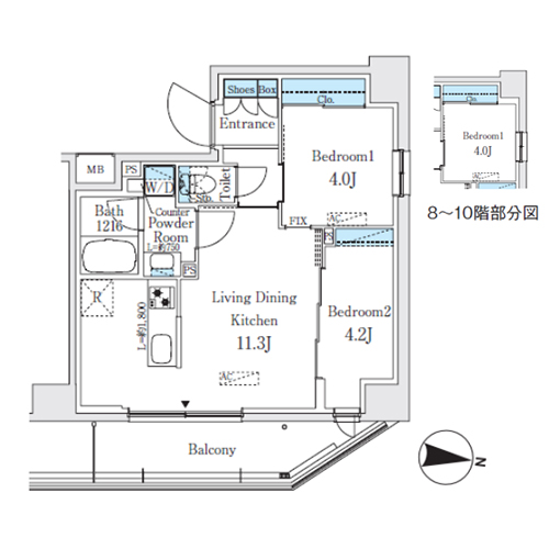 プライムブリス品川中延(2LDK[Bタイプ]：43.74㎡)の間取り画像