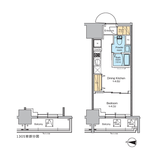 プラウドフラット錦糸町ウエスト(1DK[Eタイプ]：25.35㎡)の間取り画像
