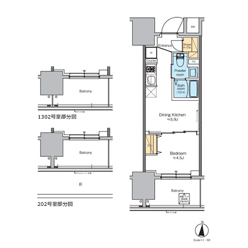 プラウドフラット錦糸町ウエスト(1DK[Bタイプ]：26.08㎡)の間取り画像