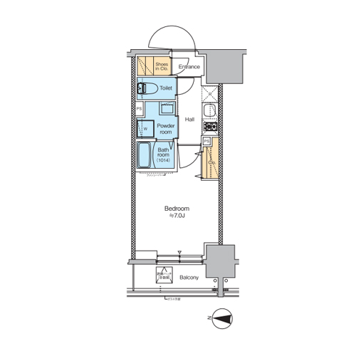 プラウドフラット錦糸町ウエスト(1K[Fタイプ]：25.35㎡)の間取り画像