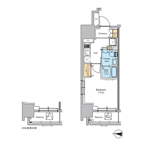 プラウドフラット錦糸町ウエスト(1K[Gタイプ]：25.79㎡)の間取り画像