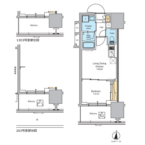 プラウドフラット錦糸町ウエスト(1LDK[Cタイプ]：33.30㎡)の間取り画像