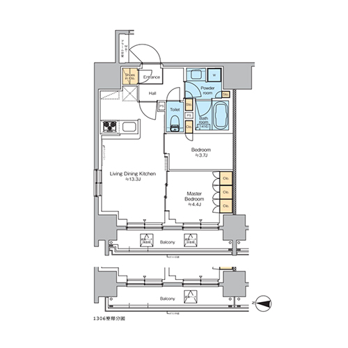 プラウドフラット錦糸町ウエスト(2LDK[Hタイプ]：51.48㎡)の間取り画像