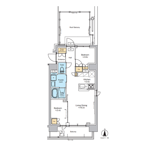 プラウドフラット西蒲田(2LDK[Gタイプ]：49.08㎡)の間取り画像